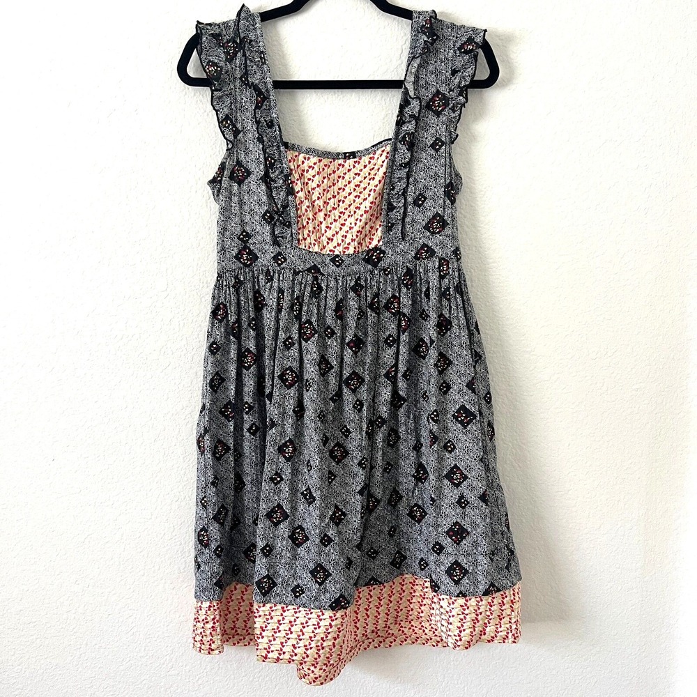 Reef Size M Black Floral Hearts Ruffled Dress Cottagecore Prarie Summer Artsy‎